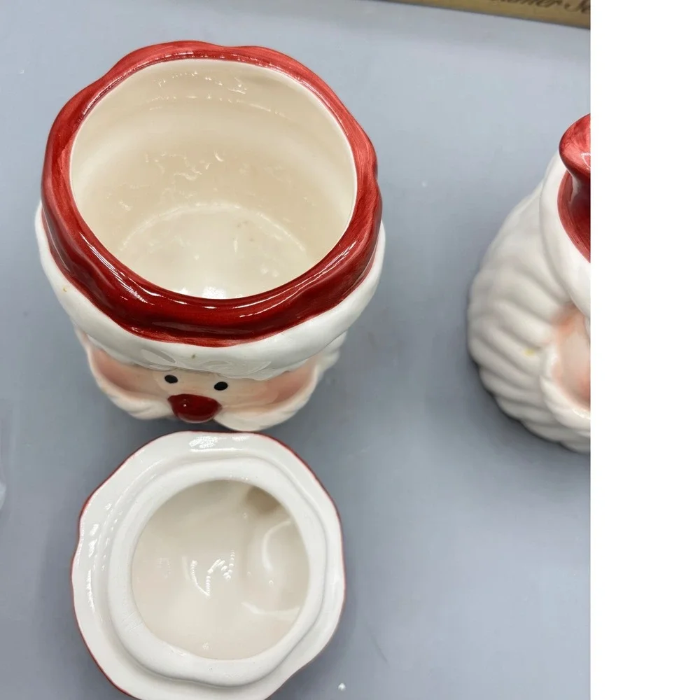 HomeTrends Ceramic Santa Sugar and Creamer Set Red White Holiday Tableware Boxed